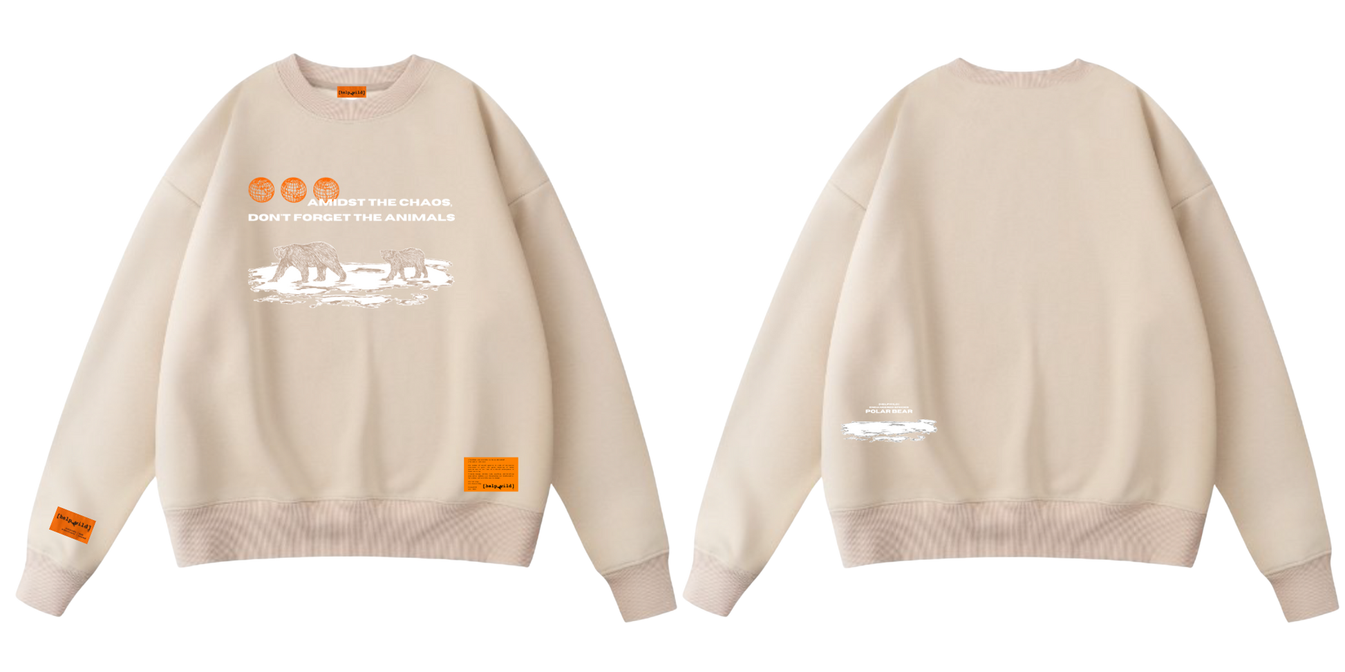 Polar Bear Endangered Species sweater or sweatshirt made of organic cotton in the streetwear style with the phrase Amidst The Chaos Don't Forget The Animals