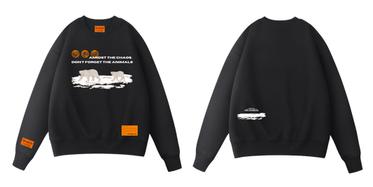 Polar Bear Endangered Species sweater or sweatshirt made of organic cotton in the streetwear style with the phrase Amidst The Chaos Don't Forget The Animals
