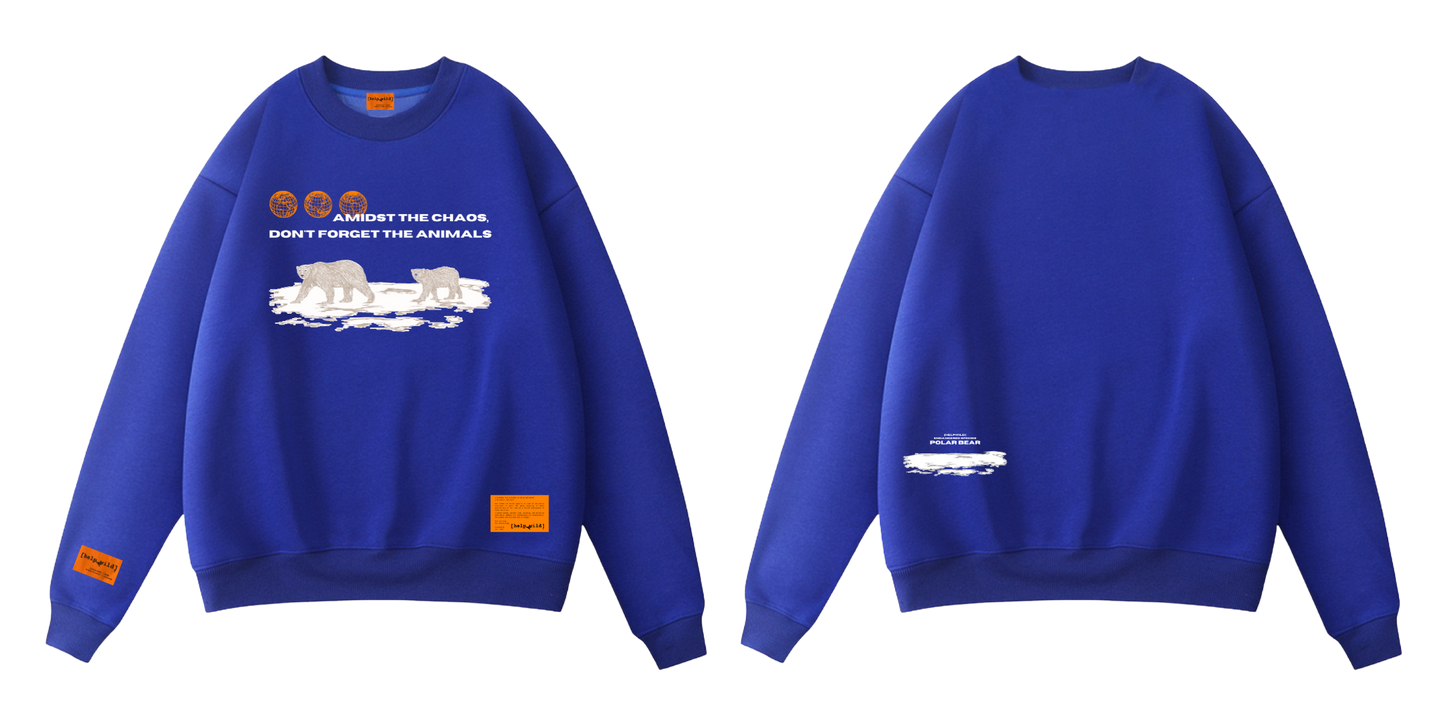 Polar Bear Endangered Species sweater or sweatshirt made of organic cotton in the streetwear style with the phrase Amidst The Chaos Don't Forget The Animals