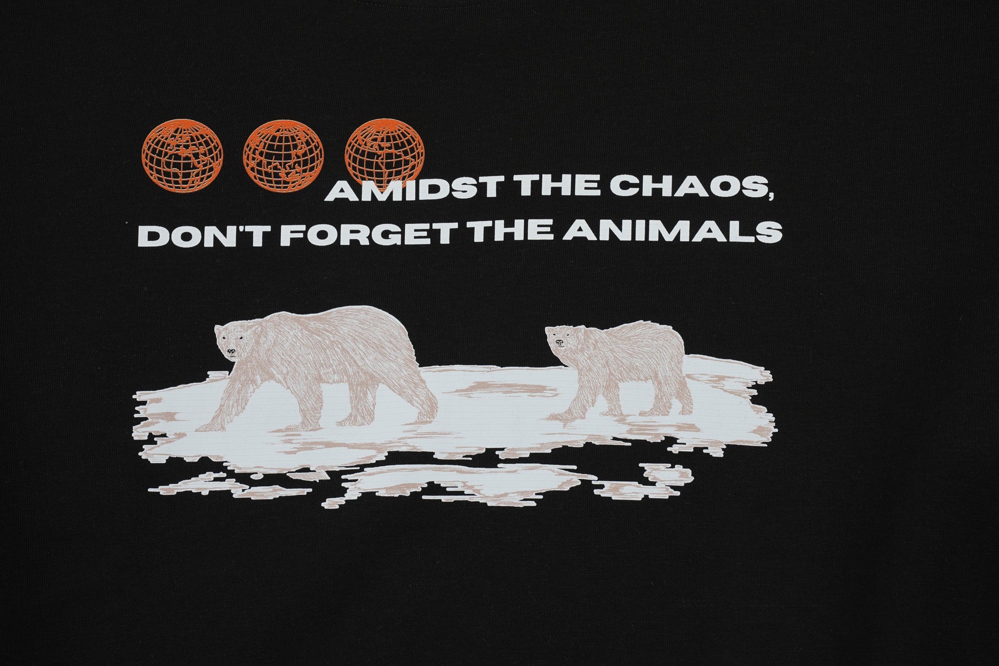 Polar Bear Endangered Species sweater or sweatshirt made of organic cotton in the streetwear style with the phrase Amidst The Chaos Don't Forget The Animals