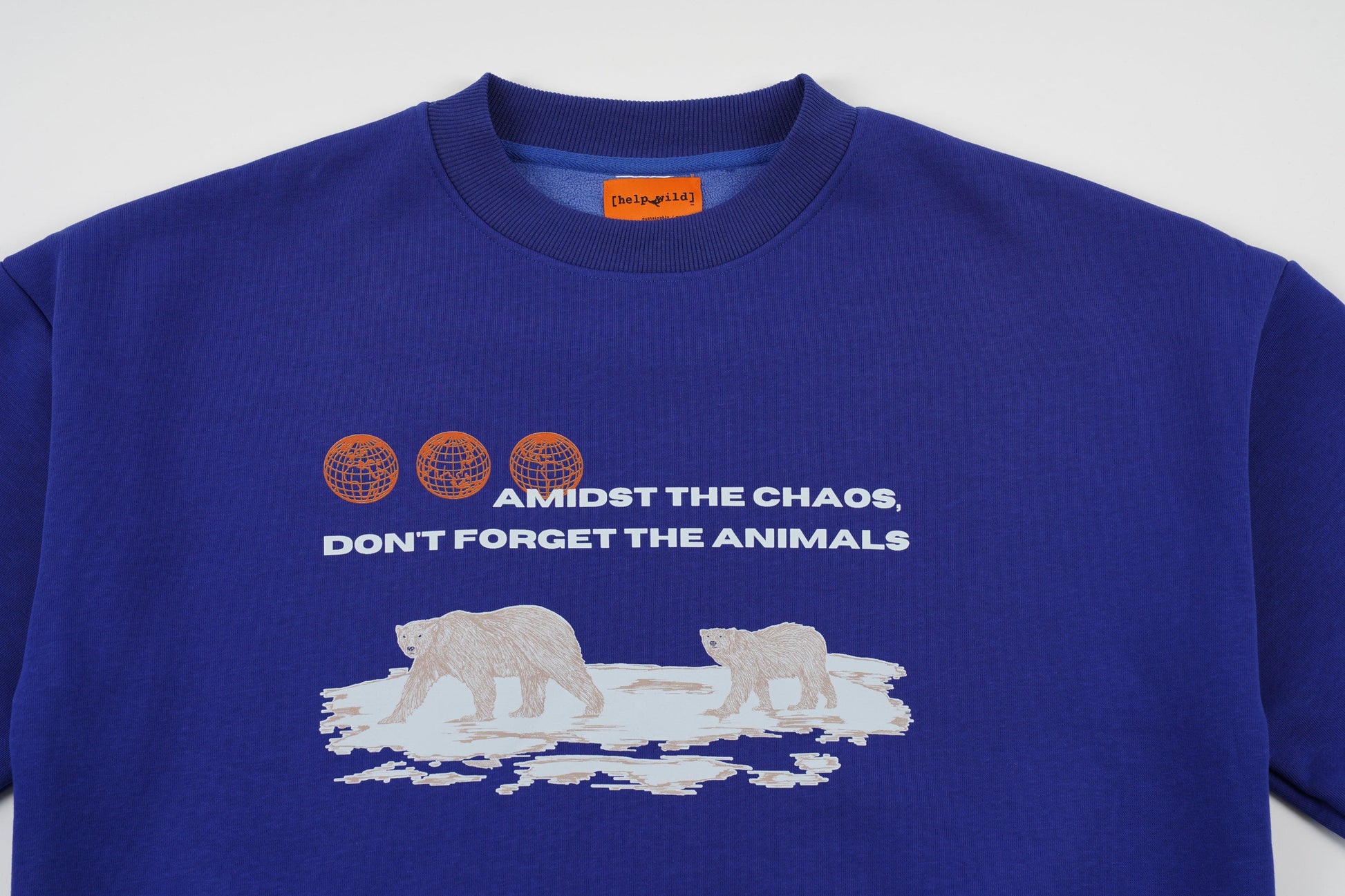 Polar Bear Endangered Species sweater or sweatshirt made of organic cotton in the streetwear style with the phrase Amidst The Chaos Don't Forget The Animals