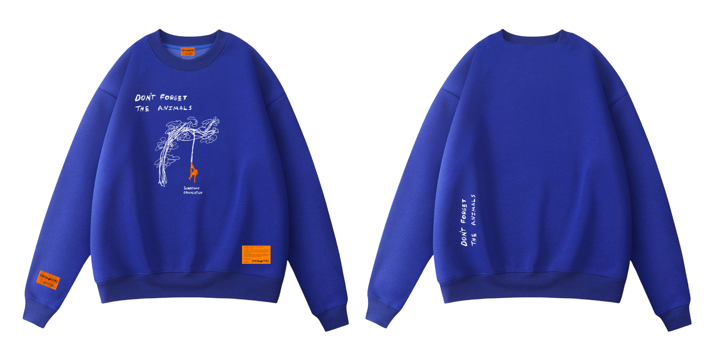 Blue Orangutan Endangered Species sweater made of organic cotton in the streetwear style with the phrase Don't Forget The Animals