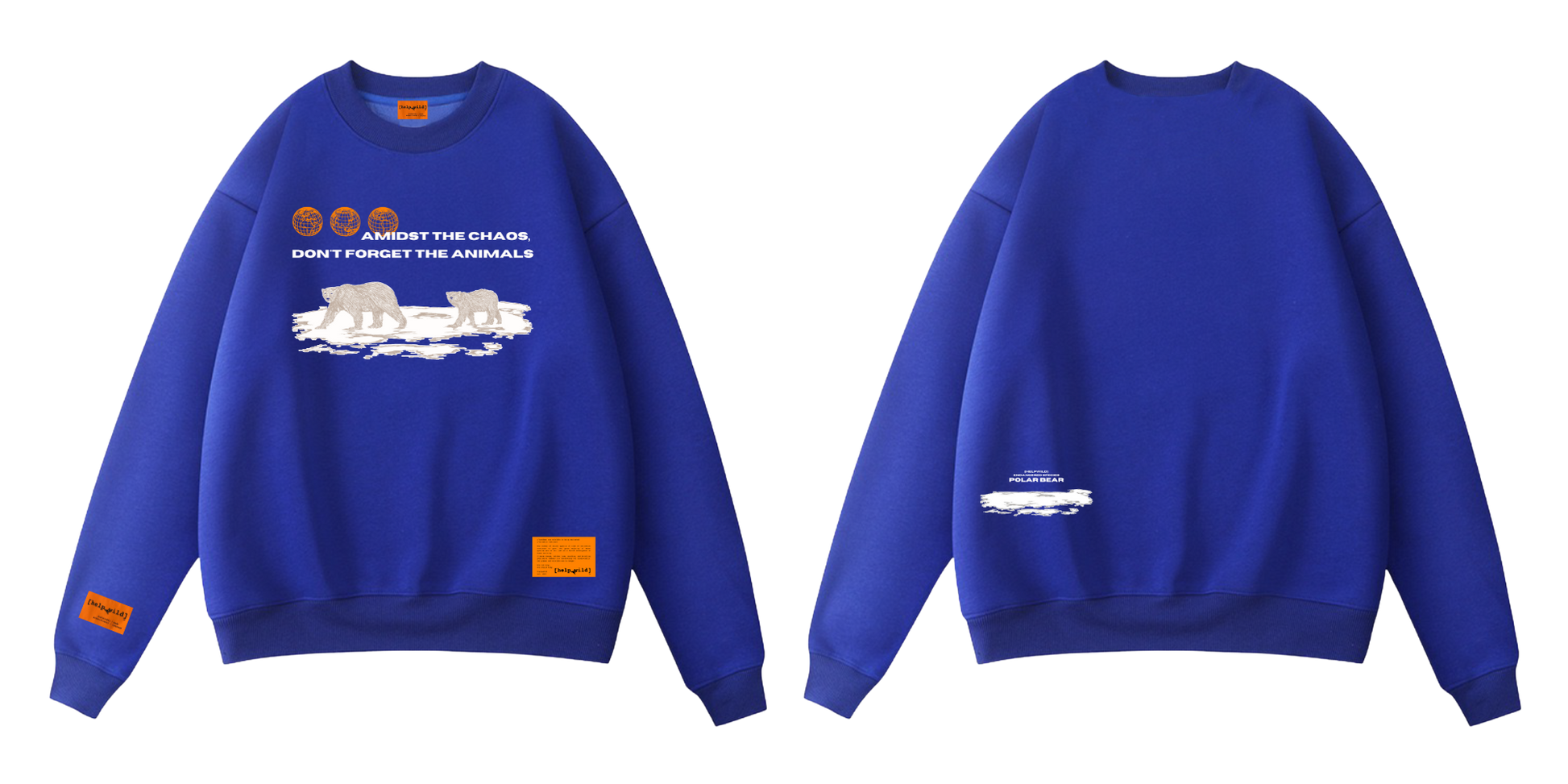 Polar Bear Endangered Species sweater or sweatshirt made of organic cotton in the streetwear style with the phrase Amidst The Chaos Don't Forget The Animals