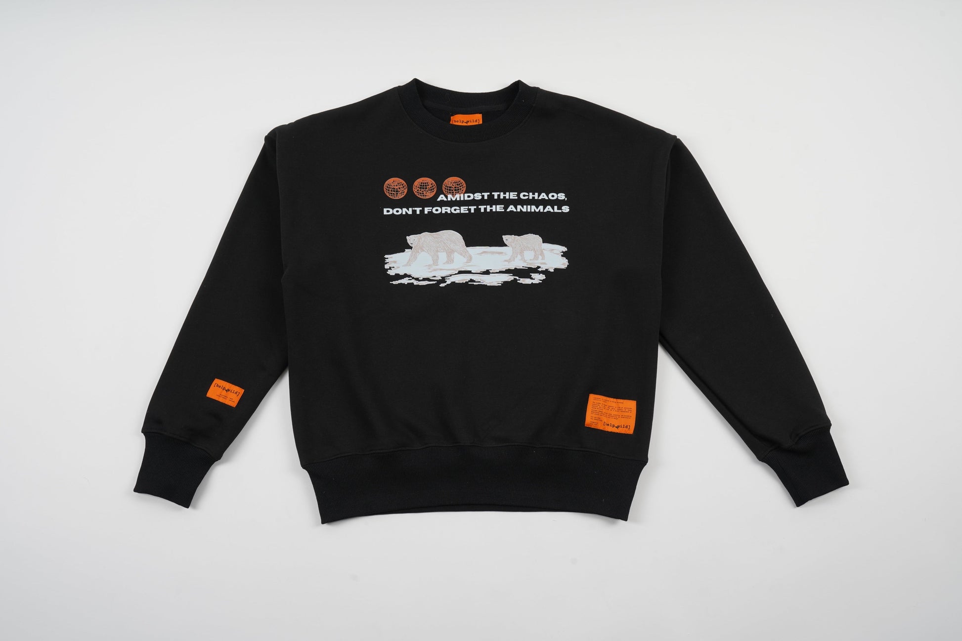 Polar Bear Endangered Species sweater or sweatshirt made of organic cotton in the streetwear style with the phrase Amidst The Chaos Don't Forget The Animals