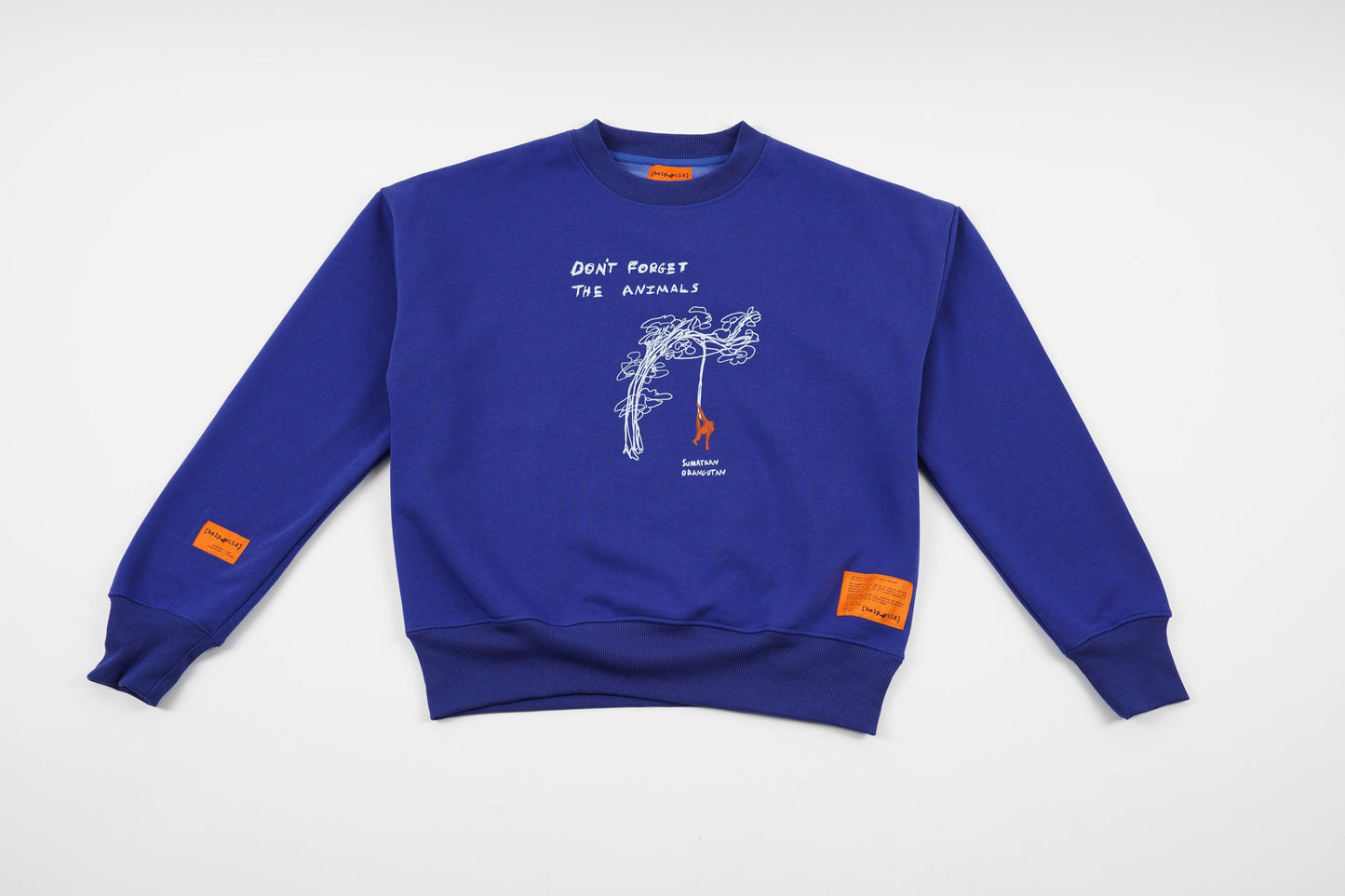 Blue Orangutan Endangered Species sweater made of organic cotton in the streetwear style with the phrase Don't Forget The Animals